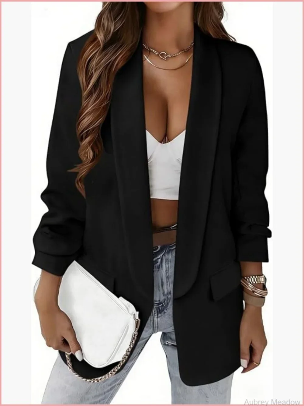 Womens Blazer Suit Jacket Long Sleeve Notched Lapel Business Casual Work Office